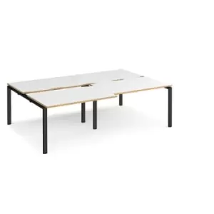 Bench Desk 4 Person Rectangular Desks 2400mm With Sliding Tops White/Oak Tops With Black Frames 1600mm Depth Adapt