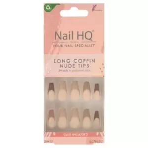 Nail HQ Long Coffin Nude Tips 24 pcs + 2 ml