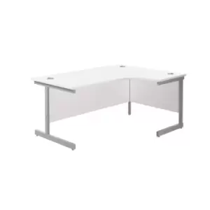 1800X1200 Single Upright Right Hand Radial Desk White - Silver + Desk High Ped