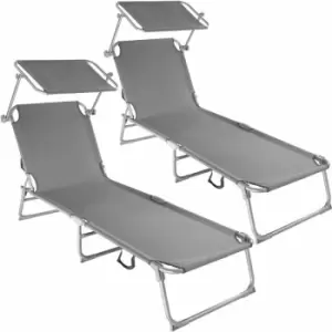 Tectake - 2 Sun loungers with sun shade - reclining sun lounger, sun chair, foldable sun lounger - grey - grey