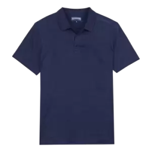Men Linen Jersey Polo Shirt Solid - Pyramid - Blue - Size XL - Vilebrequin