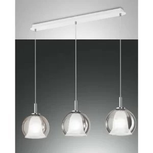 Fabas Luce Bretagna Straight Bar Pendant Ceiling Light Transparent Grey Glass, E27