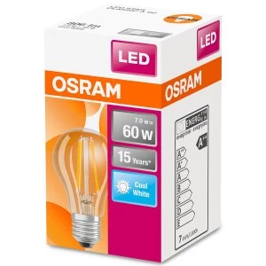 Osram Classic A 60W Clear Filament Dimmable ES Bulb - Cool White