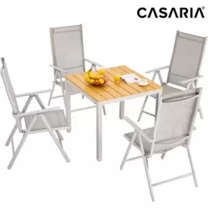 Casaria Seating Group Bern 4+1 Aluminium 7-way Adjustable High-Backed Chairs Foldable WPC Garden Table 80x80cm Weatherproof Outdoor Patio Furniture