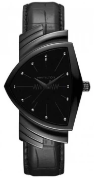 Hamilton Ventura Mens Black Leather Strap Black Dial Watch
