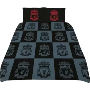 Liverpool FC Checkerboard Duvet Cover Set (Double) (Black/Grey/Red)