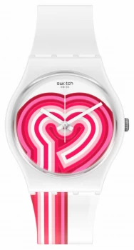 Swatch BEATPink Valentines Day White Silicone Strap Watch