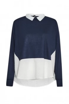 French Connection Dotty Mix 2 In 1 Jersey Jumper Blue