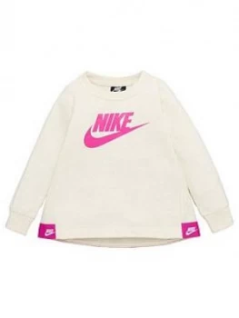 Boys, Nike Sportswear Younger Girls Futura Crew Neck Sweat - Cream, Grey Heather, Size 4-5 Years