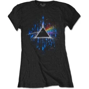 Pink Floyd - Dark Side of the Moon Blue Splatter Womens Small T-Shirt - Black