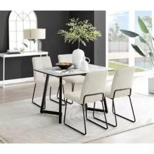 Furniture Box Carson White Marble Effect Dining Table and 4 Cream Halle Chairs