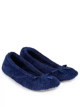 TOTES Isotoner Popcorn Ballet Slipper With Bow - Navy, Size 4-5, Women