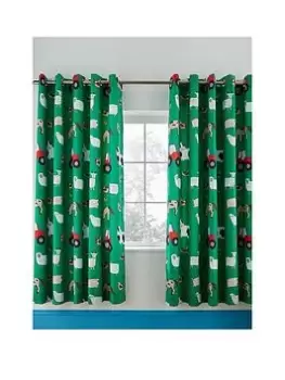 Catherine Lansfield Living Farmyard Animal 66x72 Inch Lined Eyelet Curtains Green