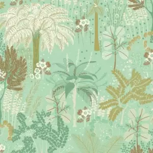 Grandeco Louan Floral Foliage Sage Wallpaper - wilko