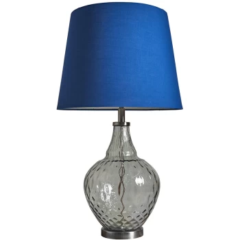Clear Glass & Brushed Chrome Table Lamp with a Tapered Lampshade - Navy Blue - No Bulb