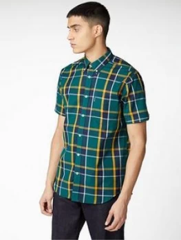 Ben Sherman Short Sleeve Textured Check Shirt - Green Size M Men