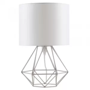 Angus Satin Nickel Geometric Table Lamp With White Shade