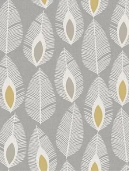 Arthouse Glam Feather Grey Wallpaper