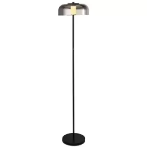 Searchlight Frisbee 1 Light LED Floor Lamp, Matt Black With Smoked Glass