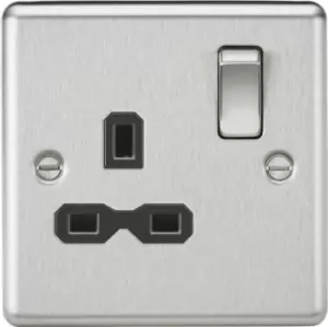KnightsBridge 13A 1G DP Switched Socket with Black Insert - Rounded Edge Brushed Chrome