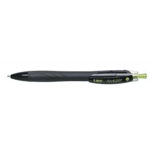 Bic ReAction Ballpoint Pen Retractable Full-barrel Grip 1.0mm Reactive Tip 0.4mm Line Black Pack of 12 Pens