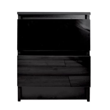 Stora 2 Drawer Bedside Cabinet - Black Gloss Drawer Fronts - Black Gloss