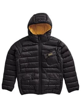Barbour International Boys Ouston Hooded Quilt Jacket - Black, Size Age: 8-9 Years