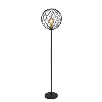 1 Light Floor Lamp With Wavey Bar Detail - Black With Gold Lampholders