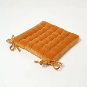 Burnt Orange Quilted Velvet Chair Pad, 40 x 40cm - Orange - Homescapes