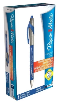 Paper Mate FlexGrip Elite Ballpoint Pen Retractable 1.4mm Tip 1.0mm Line Blue Pack of 12