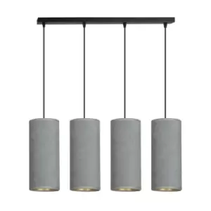 Bente Black Bar Pendant Ceiling Light with Gray Fabric Shades, 4x E14