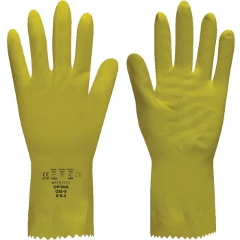 025 Optima Yellow M/Weight Rubber Gloves 7-7.5 - Polyco