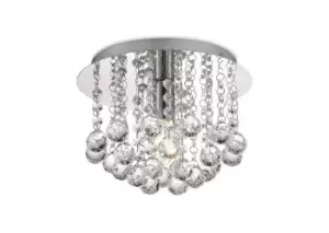 Acton Flush Ceiling 1 Light E14, 250mm Round, Polished Chrome, Sphere Crystal