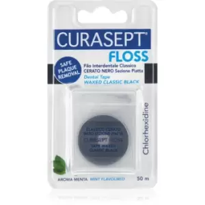 Curasept Dental Tape Waxed Classic Black Waxed Ribbon Floss With Antibacterial Ingredients Mint 50 m