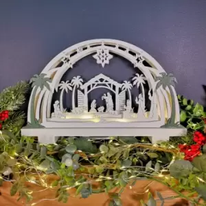 20cm Battery Operated Warm White LED Wooden Arch Nativity Scene Christmas Decoration