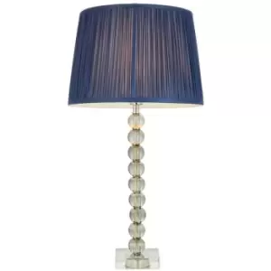 Adelie & Wentworth Base & Shade Table Lamp Grey Green Tinted Crystal Glass & Midnight Blue Silk - Endon