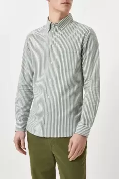 Mens Green Long Sleeve Striped Pocket Shirt