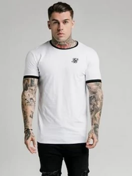 SikSilk Ringer Gym T-Shirt - White, Size XS, Men