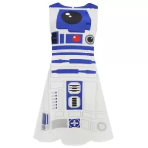 Star Wars Womens/Ladies R2-D2 Cosplay Skater Dress (S) (White/Blue)