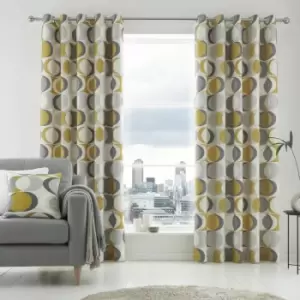 Fusion Sander Geometric Print 100% Cotton Eyelet Lined Curtains, Ochre, 46 x 54 Inch