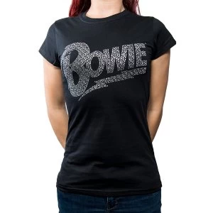 David Bowie - Flash Logo Womens Small T-Shirt - Black