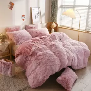Groundlevel - Luxury Faux Fur Shaggy Duvet Set - Pink King