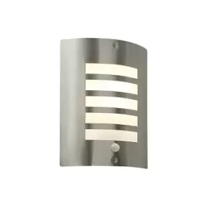 Bianco pir - Outdoor Wall Lamp IP44 60W Brushed Stainless Steel & Opal PIR1 Light IP44 - E27 - Saxby Lighting