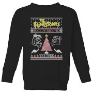 Flintstones Rockin Around The Tree Kids Christmas Sweatshirt - Black - 3-4 Years