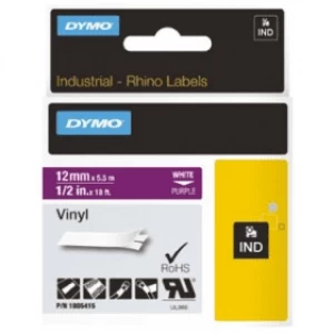 Dymo 1805415 White on Purple Vinyl Labels 12mm x 5.5m