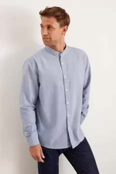 Blue Long Sleeve Plus And Tall Grandad Oxford Shirt