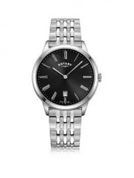 Rotary Exclusive Rotary Black Sunray Date Dial Stainless Steel Bracelet Mens Watch
