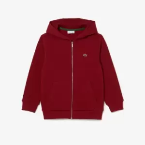 Kids' Lacoste Kangaroo Pocket Hooded Zippered Sweatshirt Size 6 yrs Bordeaux