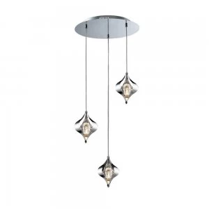 Ceiling Cluster Pendant Round 3 Light Polished Chrome, Crystal
