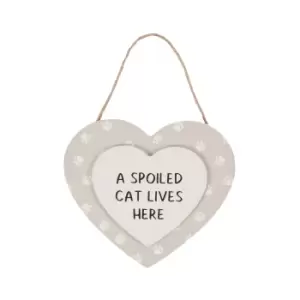 A Spoiled Cat Lives Here Hanging Heart Sign